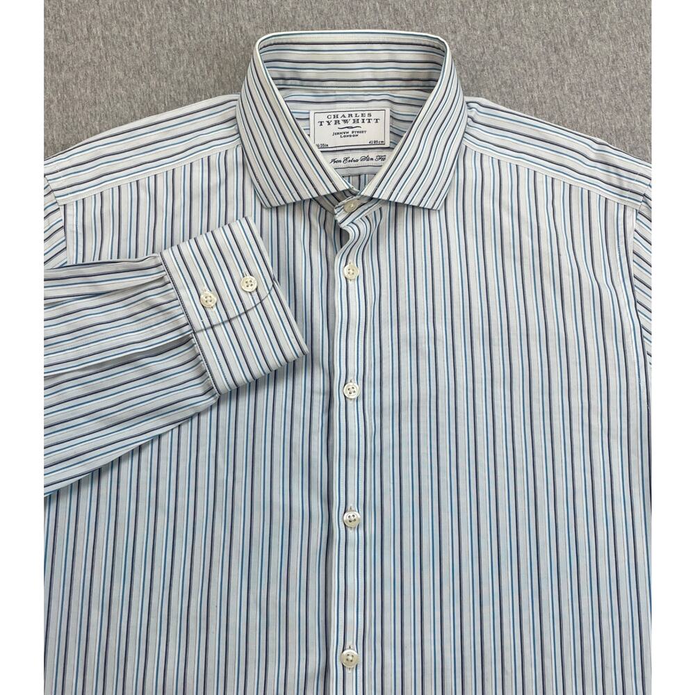 Charles Tyrwhitt Shirt Mens 15 - 35 Striped 100% Extra Slim Fit Button Up‎